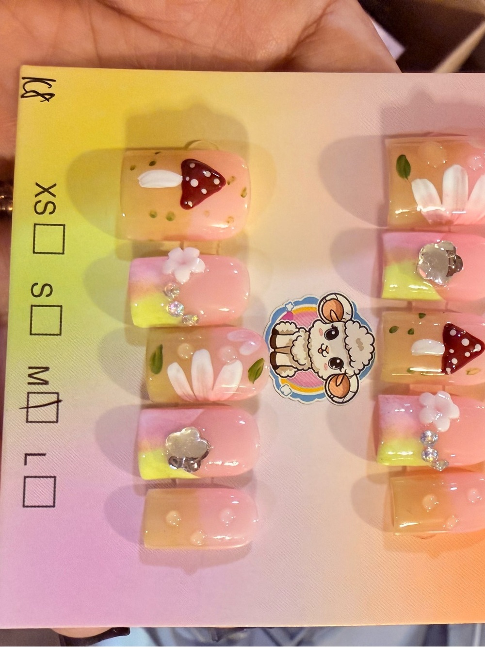 Cute Pink & Yellow Floral Press-On Nail Set